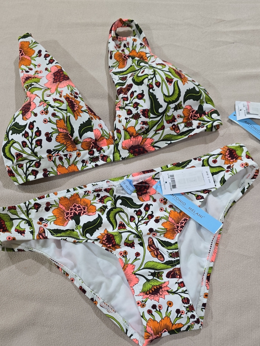 NWT-ANTONIO MELANI Bikini with Orange & Green Floral Print